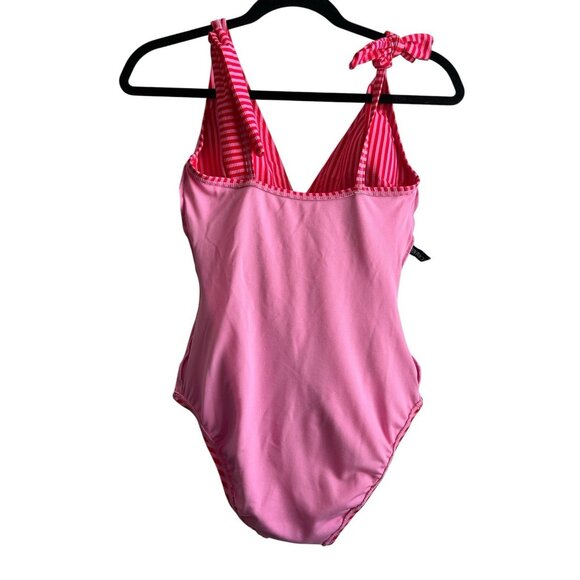 Ellen Tracy Swimsuit Orange Pink Striped Sz 6 One Piece Ruched Lined Padded Cups - Picture 9 of 15